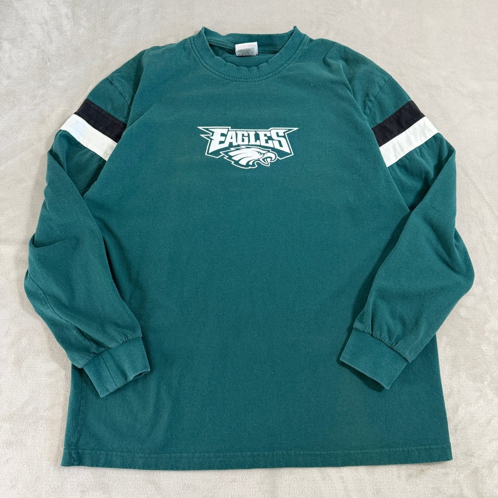 Vintage Philadelphia Eagles Long Sleeve Shirt Y2K NFL Green Striped XL